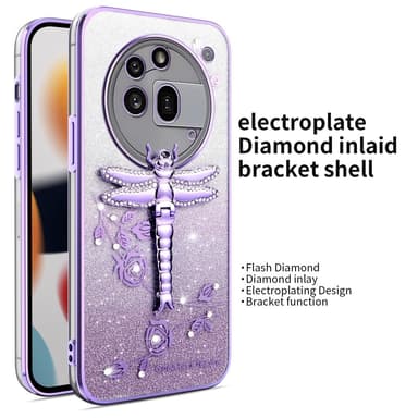 SKALO Nothing Phone (3a) Pro 5G KADEM Dragonfly Glitter Suojakuori - Violetti