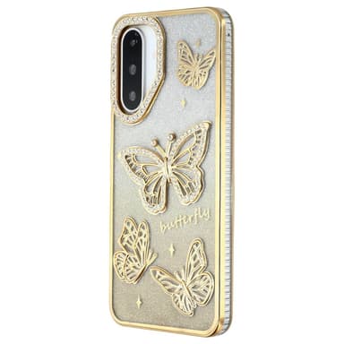SKALO Samsung A26 5G Butterfly Rhinestones Suojakuori - Kulta