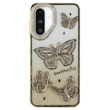 SKALO Samsung A26 5G Butterfly Rhinestones Suojakuori - Kulta