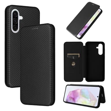 SKALO Samsung A26 5G Carbon Fiber Lompakkokotelo - Musta