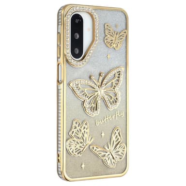SKALO Samsung A26 5G Butterfly Rhinestones Suojakuori - Kulta