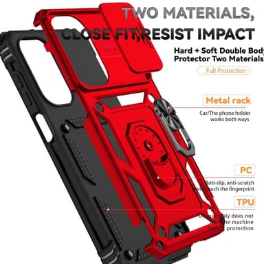 SKALO Samsung A26 5G Armor Metallirengas Kameraliukusuoja Suojakuori - Punainen