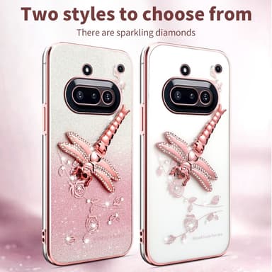 SKALO Nothing Phone (3a) 5G KADEM Dragonfly Glitter Suojakuori - Pinkki