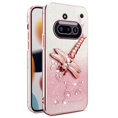 SKALO Nothing Phone (3a) 5G KADEM Dragonfly Glitter Suojakuori - Pinkki