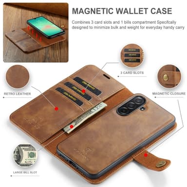 DG MING Samsung A26 5G 2-in-1 Magneetti Lompakkokotelo - Ruskea