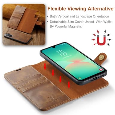 DG MING Samsung A26 5G 2-in-1 Magneetti Lompakkokotelo - Ruskea