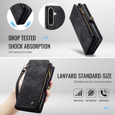 CaseMe Samsung A56 5G 008 BIg Wallet 2in1 Magnet Lompakkokotelo - Musta