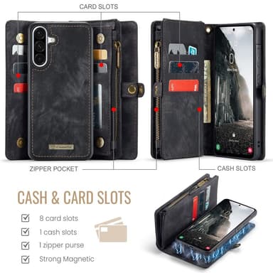 CaseMe Samsung A56 5G 008 BIg Wallet 2in1 Magnet Lompakkokotelo - Musta