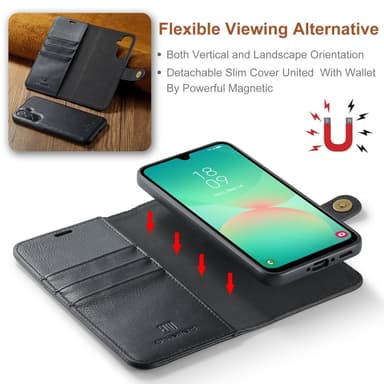 DG MING Samsung A26 5G 2-in-1 Magneetti Lompakkokotelo - Musta
