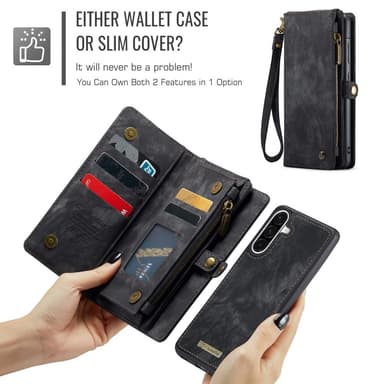 CaseMe Samsung A56 5G 008 BIg Wallet 2in1 Magnet Lompakkokotelo - Musta