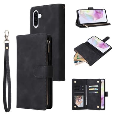 SKALO Samsung A26 5G Zipper PU-Nahka Lompakkokotelo - Musta