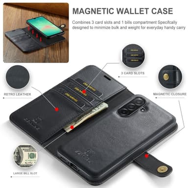 DG MING Samsung A26 5G 2-in-1 Magneetti Lompakkokotelo - Musta