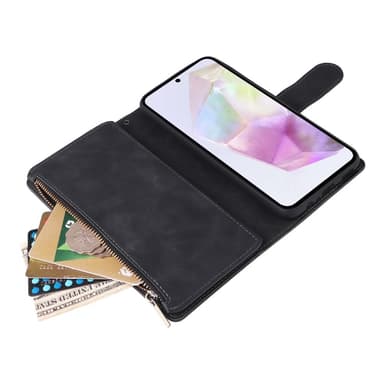 SKALO Samsung A26 5G Zipper PU-Nahka Lompakkokotelo - Musta