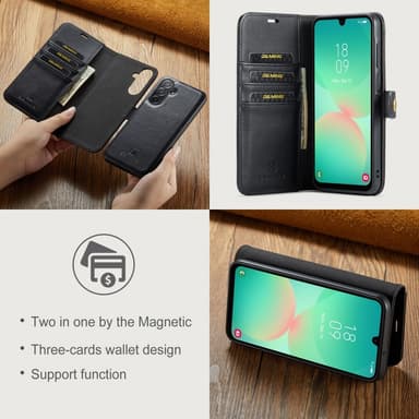 DG MING Samsung A26 5G 2-in-1 Magneetti Lompakkokotelo - Musta