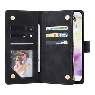 SKALO Samsung A26 5G Zipper PU-Nahka Lompakkokotelo - Musta