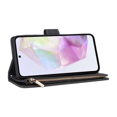 SKALO Samsung A26 5G Zipper PU-Nahka Lompakkokotelo - Musta