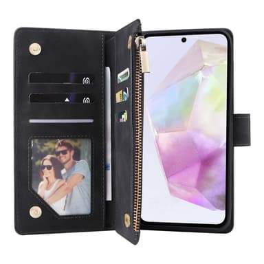 SKALO Samsung A26 5G Zipper PU-Nahka Lompakkokotelo - Musta