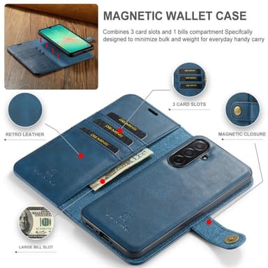 DG MING Samsung A26 5G 2-in-1 Magneetti Lompakkokotelo - Sininen