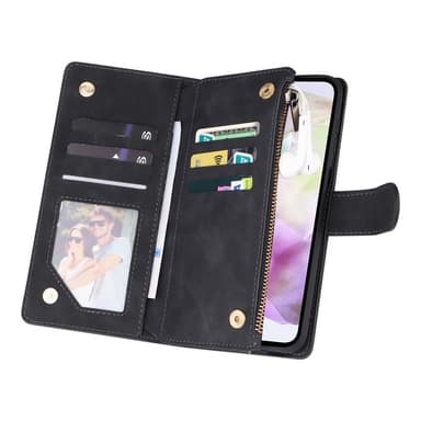 SKALO Samsung A26 5G Zipper PU-Nahka Lompakkokotelo - Musta