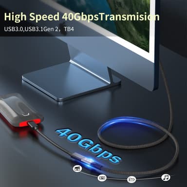 NÖRDIC 1m Thunderbolt 4 jatkokaapeli, USB-C uros-naaras, 240W pikalataus, 40Gbps, 8K 60Hz
