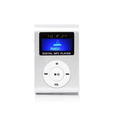 MP3-soitin LCD-näytöllä ja MicroSD-lukijalla - pienikokoinen musiikkisoitin, jossa on klipsi ja ladattava akku