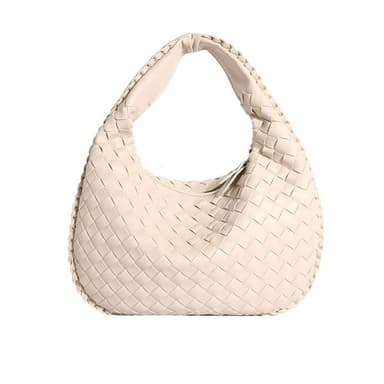 Käsin kudottu olkalaukku kestävästä PU-materiaalista, tilava sisustus - Beige