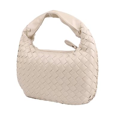 Käsin kudottu olkalaukku kestävästä PU-materiaalista, tilava sisustus - Beige