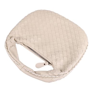Käsin kudottu olkalaukku kestävästä PU-materiaalista, tilava sisustus - Beige