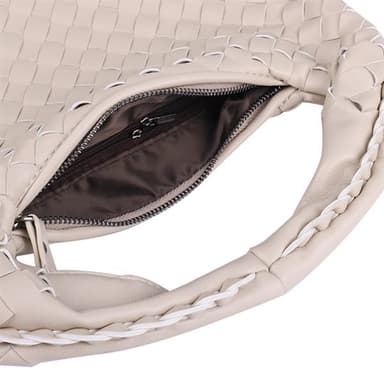 Käsin kudottu olkalaukku kestävästä PU-materiaalista, tilava sisustus - Beige