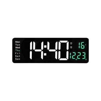 Suuri digitaalinen seinäkello 38 cm - lämpötila, päivämäärä ja kaukosäädin