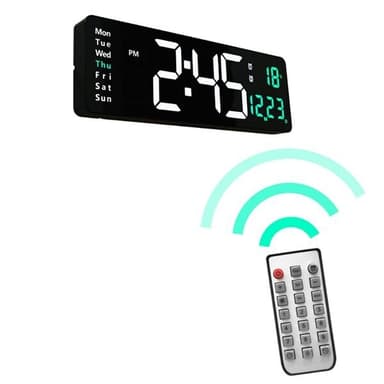 Suuri digitaalinen seinäkello 38 cm - lämpötila, päivämäärä ja kaukosäädin
