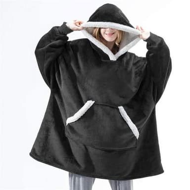 Medium oversized huppari aikuisille kengurutaskuilla ja hupulla - Musta