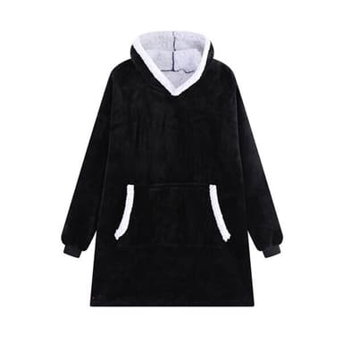Medium oversized huppari aikuisille kengurutaskuilla ja hupulla - Musta