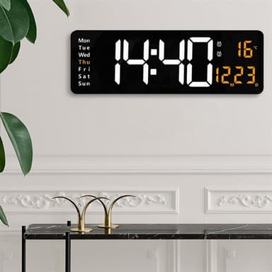 Suuri digitaalinen seinäkello 38 cm - lämpötila, päivämäärä ja kaukosäädin