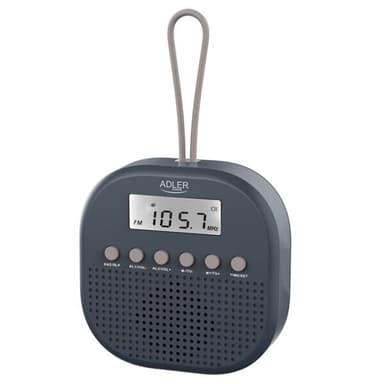 Vedenpitävä FM-radio kellolla ja kompaktilla muotoilulla