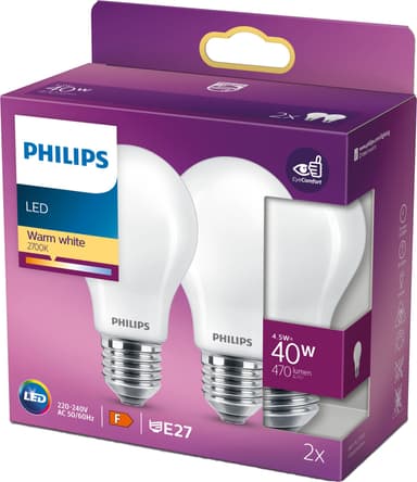 Philips 2 kpl LED E27 Normal 40W Frost 470lm