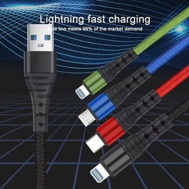 4in1 USB-latauskaapeli Micro-USB:llä, USB-C:llä ja 2 Lightning-liitännällä