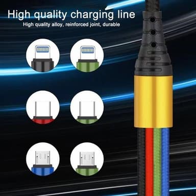 4in1 USB-latauskaapeli Micro-USB:llä, USB-C:llä ja 2 Lightning-liitännällä