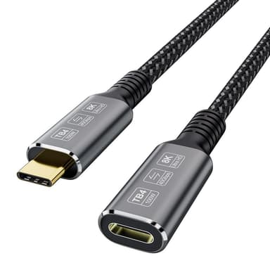 NÖRDIC 2m Thunderbolt 4 jatkokaapeli, USB-C uros-naaras, 100W pikalataus, 40Gbps, 8K 60Hz