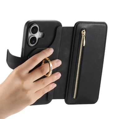 Lompakkokotelo iPhone 15:lle renkaalla ja jalustalla