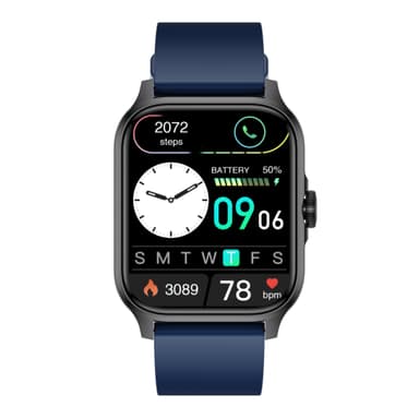 Smartwatch syke-, verenpaine-, veren happisaturaatio- ja askelmittarilla Musta