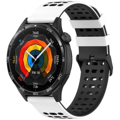 Silikoninen ranneke 22mm - Huawei Watch GT5:lle, Keep Watch Pilot1:lle Valkoinen + musta