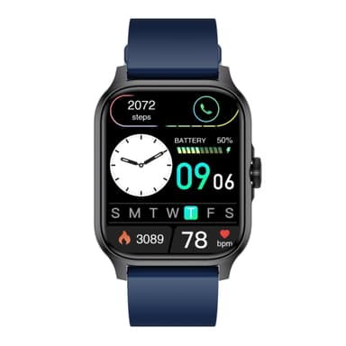 Smartwatch syke-, verenpaine-, veren happisaturaatio- ja askelmittarilla Musta