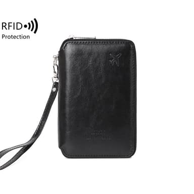 Musta PU-nahkainen passi lompakko RFID-suojauksella