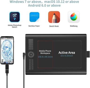 GAOMON M10K Version Pen Tablet - 25,4 x 16,9 cm graafinen tabletti, jossa 8192 paineentunnistustasoa