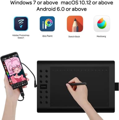 Ammattimainen graafinen piirustuslevy 12+16 ohjelmointipainikkeella. Yhteensopiva Windows Mac Androidin kanssa ja se on akkuvapaa