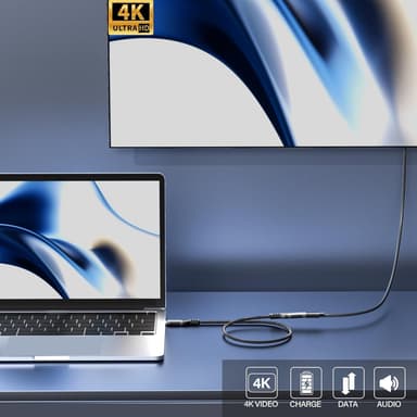 NÖRDIC 2m USB3.2 Gen2 20Gbps USB-C–C nylonpunottu jatkokaapeli, Power Delivery 240W 4K60Hz