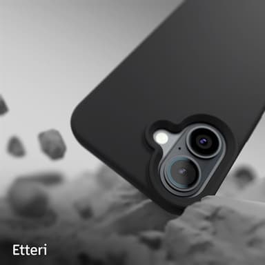 Etteri silikonikotelo iPhone 16:lle, jossa on reikä rannehihnalle - Musta