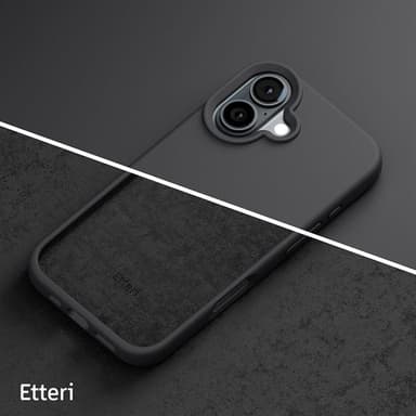 Etteri silikonikotelo iPhone 16:lle, jossa on reikä rannehihnalle - Musta