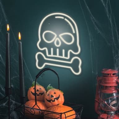 Koristeellinen Neon LED-Valaistus Scull and Bone - Valkoinen